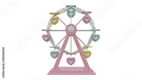 Whimsical Ferris Wheel: A pastel-colored Ferris wheel adorned with heart-shaped carriages spins playfully, evoking a sense of joy and the charm of carnival fun.