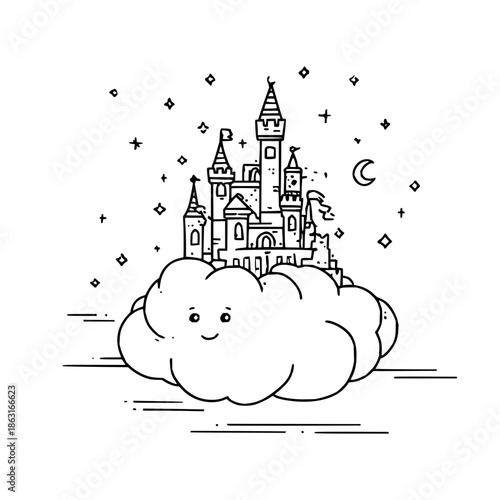 Smiling Cloud with Castle on Top at Night