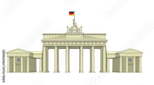 Brandenburg Gate Berlin with German Flag Illustration