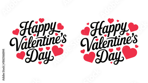 Valentine's Day Greeting Cards: A pair of vibrant cards conveys heartfelt sentiments, with the words Happy Valentine's Day nestled amidst a cascade of romantic red hearts.