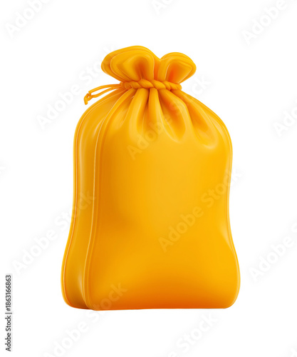 Realistic Yellow Inflatable Bag with Drawstring Closure isolated on a transparent background yellow bag