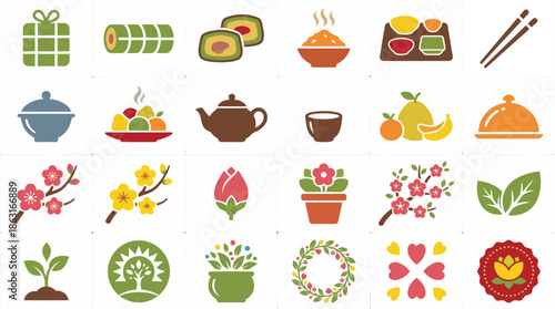 Vibrant Collection of Asian New Year and Spring Festival Icons. EPS Editable