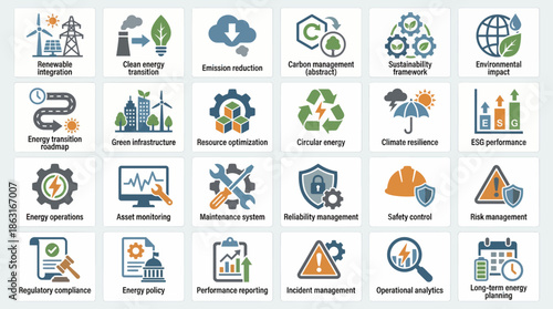 Set of 24 Environmental and Industrial Management Icons. EPS Editable
