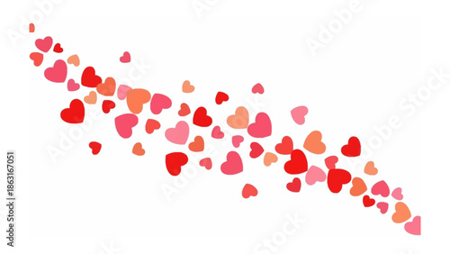 Heart's Embrace: A delicate arrangement of vibrant hearts gently swirls across the scene, painted with a palette of passionate red, tender pink, and warm coral.