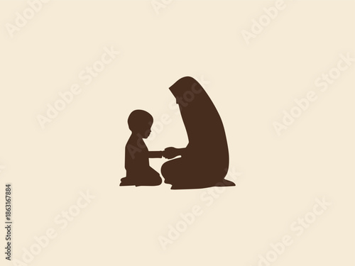 Child Learning Quran with Parent Ramadan Silhouette