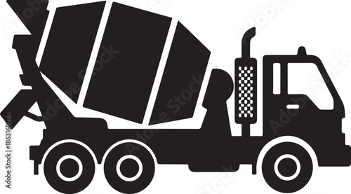 Black and white concrete mixer truck icon for construction industry