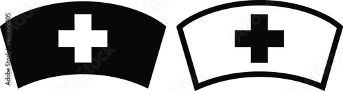Nurse cap icon set featuring medical cross symbols in black silhouette and outline styles for healthcare and nursing concepts.