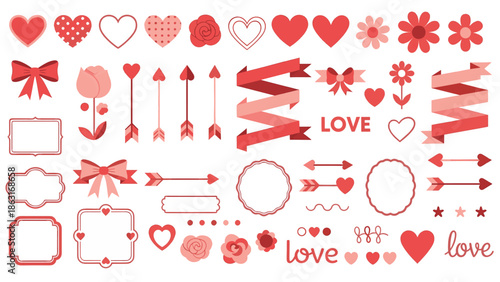 set of red white and red love icons valentine days edition and labels