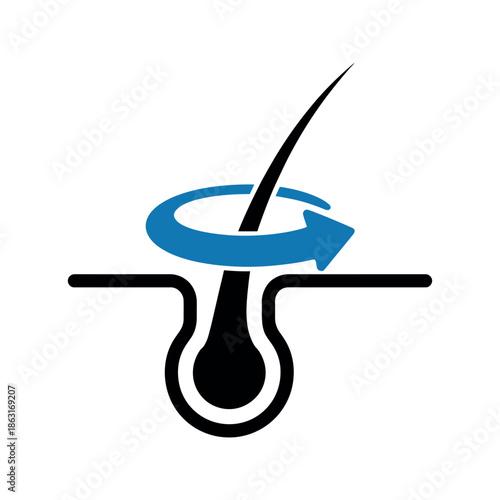 Hair follicle graphic shows circular treatment motion for growth promotion.