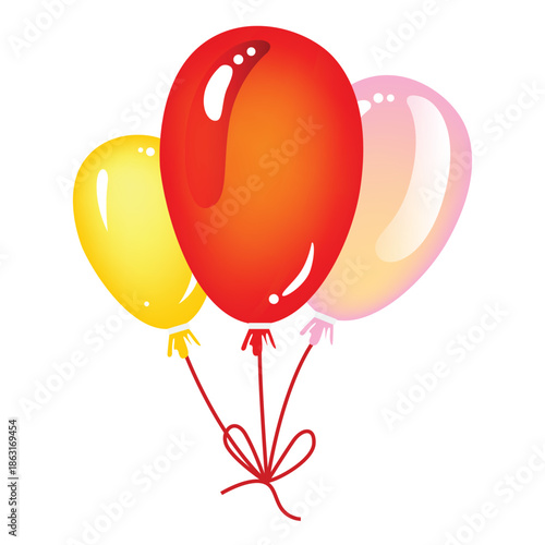 A cluster of colorful balloons red yellow and pink floating together