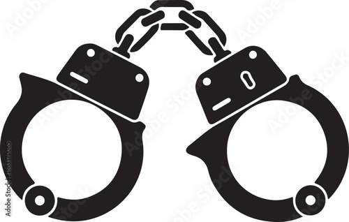 Black and white handcuffs icon on transparent background