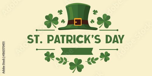 St Patricks Day Green Hat and Shamrock Banner