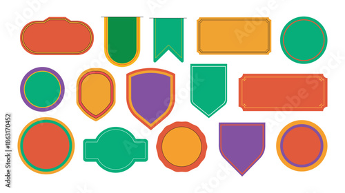 Colorful empty badge and shield collection featuring flat vector banner templates