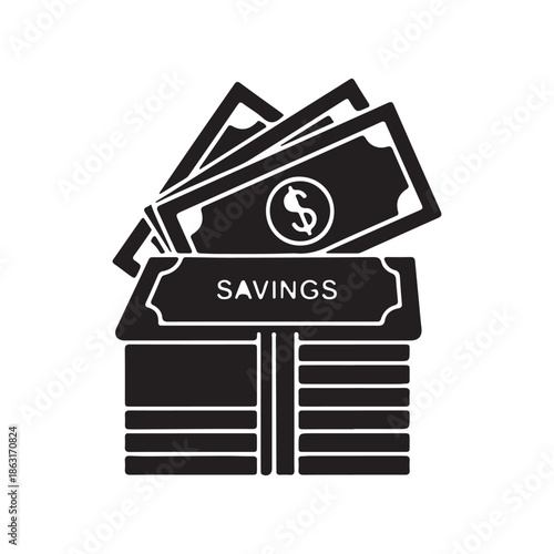 Savings icon and investment with dollar bill