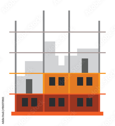 Abstract building construction in progress with scaffolding