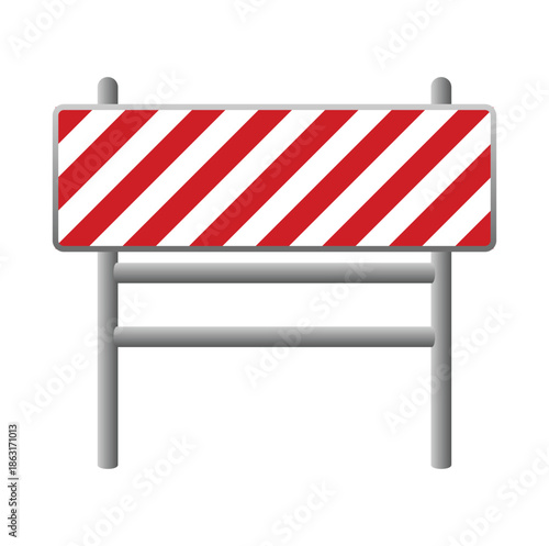 Red and white striped construction barrier on white background