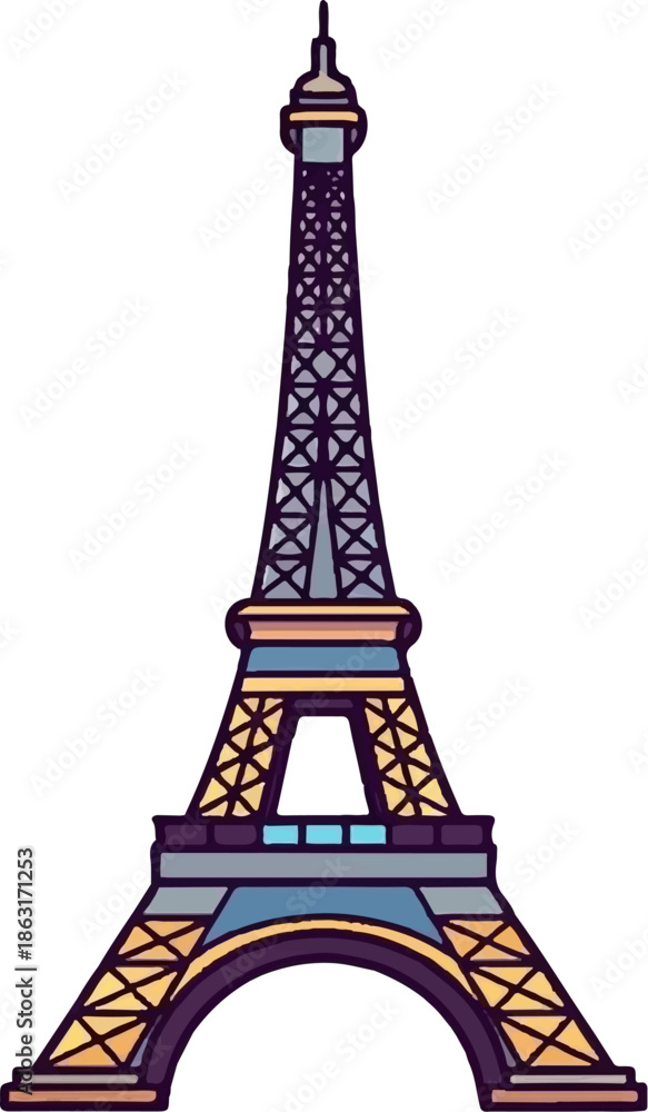 Fototapeta premium Stylized cartoon icon of a famous Parisian tower, rendered in a flat design aesthetic