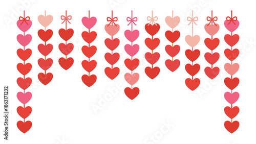 Heart Garland: A cascade of charming, red heart garlands, each string meticulously crafted with delicate hearts, floats in a festive display of affection and warmth. 