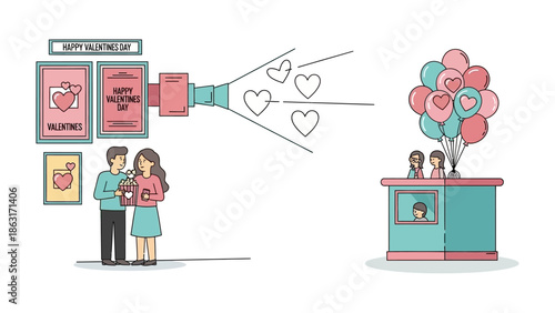 Valentine's Day Love: Celebrating romance through artistic expression, a heartwarming illustration showcases affection, togetherness, and joy. A festive image of love. 