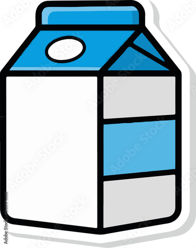 Stylized carton with blue and white panels, depicting a beverage container