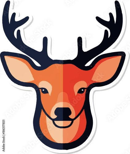 Stylized illustration of a deer head with prominent antlers and warm orange tones