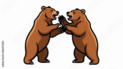 Two brown cartoon bears stand on hind legs, facing each other in an animated confrontation