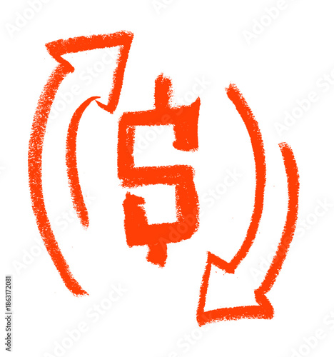Money Dollar Exchange Icon Crayon Chalk Drawing Vector