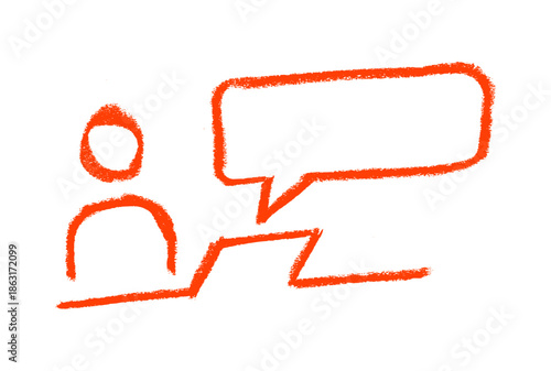 Person On Desk And Dilogue Box Icon Crayon Chalk Drawing Vector