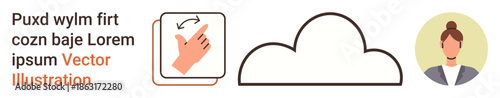 Technology, user interface, digital interaction, cloud computing, personalized services, communication. Hand gesture icon, a cloud outline and a person avatar. Digital interaction and cloud