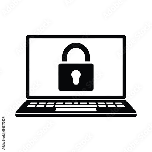 Laptop displaying a padlock icon representing digital security and data protection