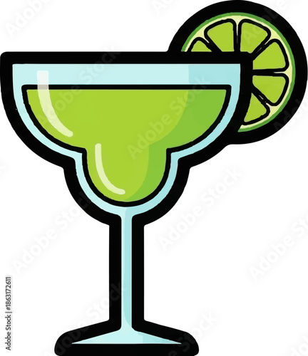 Stylized lime margarita in a coupe glass with a lime wedge garnish