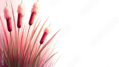 Cattails and Reeds with Pink and Red Tones on Happy valentine's day White