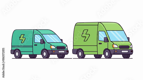 Two cartoon vans, one teal, one lime green, with a lightning bolt emblem
