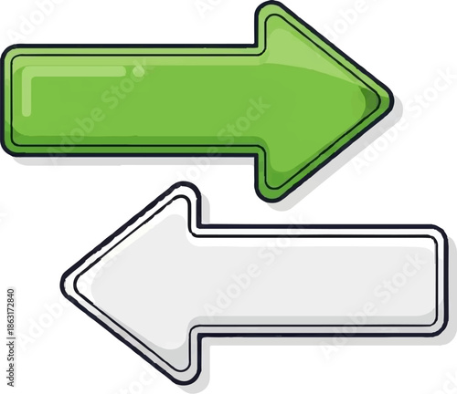 Two cartoon-style arrows, one green pointing right, and one white pointing left
