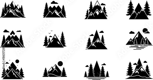 Mountain Peaks Silhouette Vector Set Collection