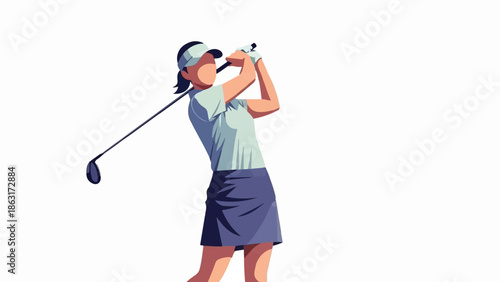 Stylized female golfer mid-swing, focusing on form and motion