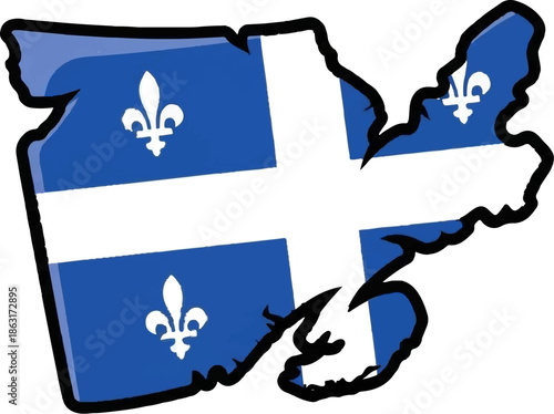 Stylized map outline of Quebec province with its flag