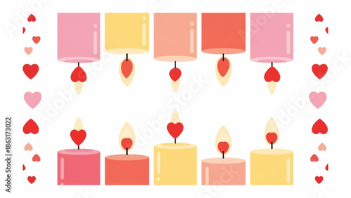 Candlelit Serenade: Ten candles, their flames tipped with hearts, dance and cast a warm glow, framed by a delicate border of hearts. A celebration of love and light.