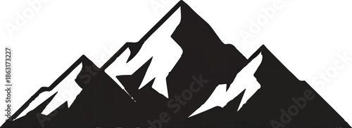 Stylized mountain peaks in stark black and white, conveying ruggedness and height