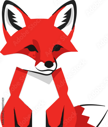 Stylized red fox with white chest and tail tip