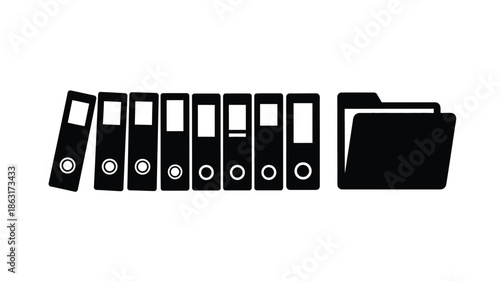 A row of black ring binders presented as a striking silhouette