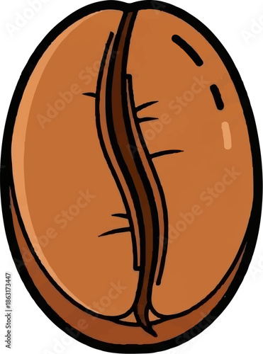 Stylized illustration of a single, brown coffee bean with a prominent central crease and subtle texture marks