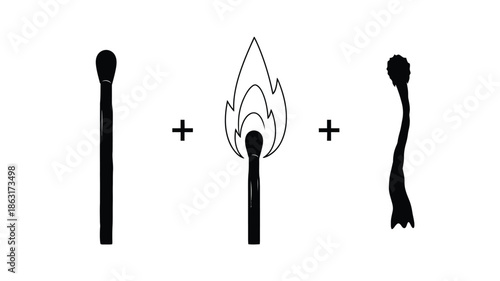 A visual representation of a match lighting depicted in black silhouette