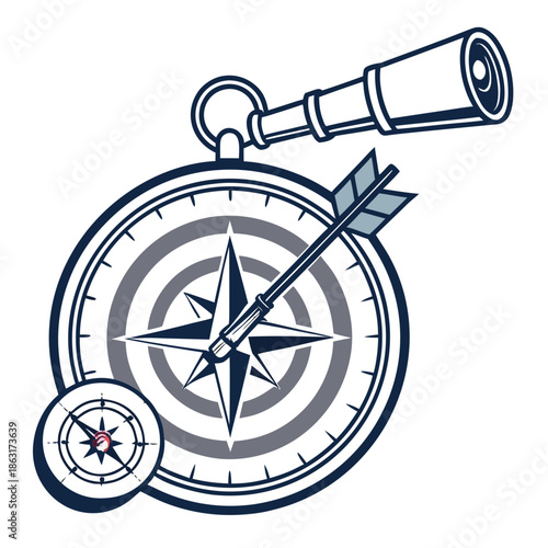 Business Vision and Mission Icon with Abstract Target Symbol, Strategic Goal Achievement Flat Vector Illustration