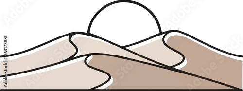 Stylized desert dunes under a setting sun, a simple graphic