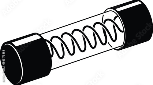 Glass fuse illustration, electrical safety component, transparent cartridge fuse, electronic protection device, circuit breaker element, power control hardware, isolated vector design