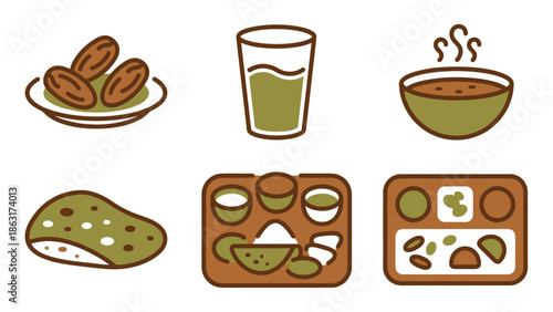 Traditional Islamic Iftar and Suhoor Meal Components, Ramadan Fast-Breaking and Pre-Dawn Sustenance