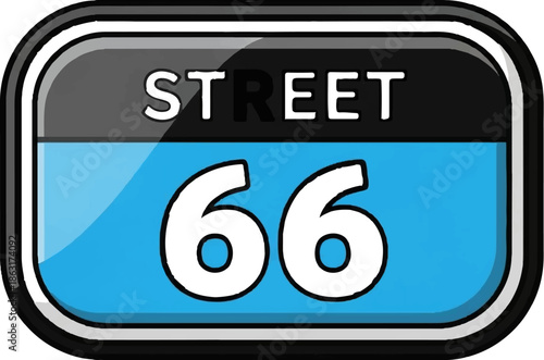 Stylized sign displays "STREET 66" in bold white lettering against a blue background