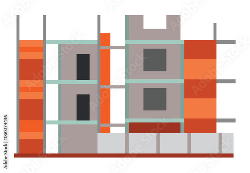 Abstract Building Construction Site With Geometric Shapes