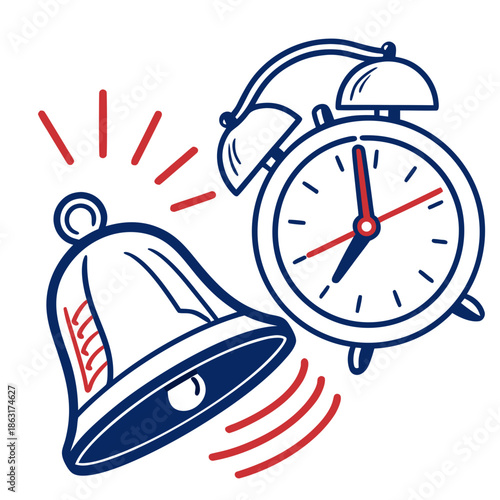 Office Task Deadline Alert Icon Featuring Bell and Clock Vector Illustration for Time Management and Urgency Notifications